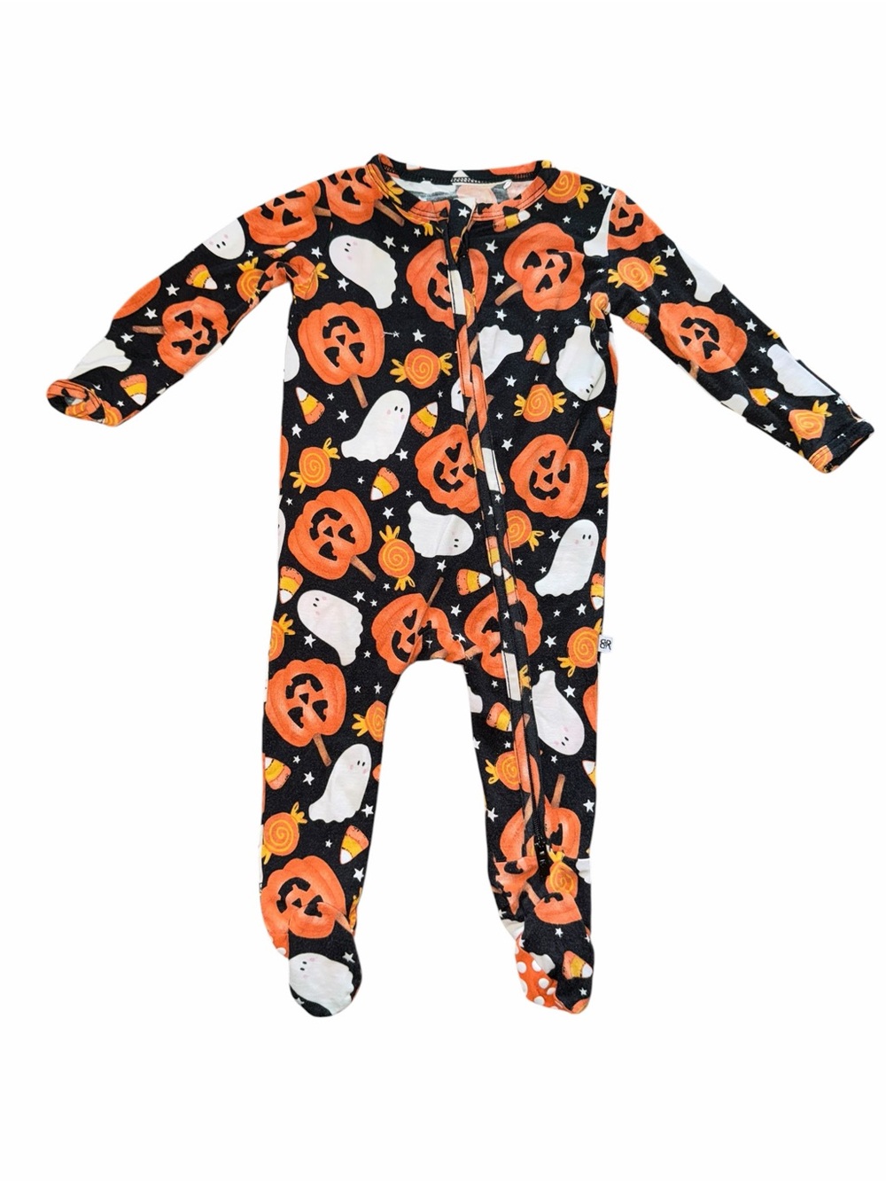 Bums & Roses Bamboo Halloween Pumpkin & Ghost Footed Zippy Sleeper Pajamas, 0-3m